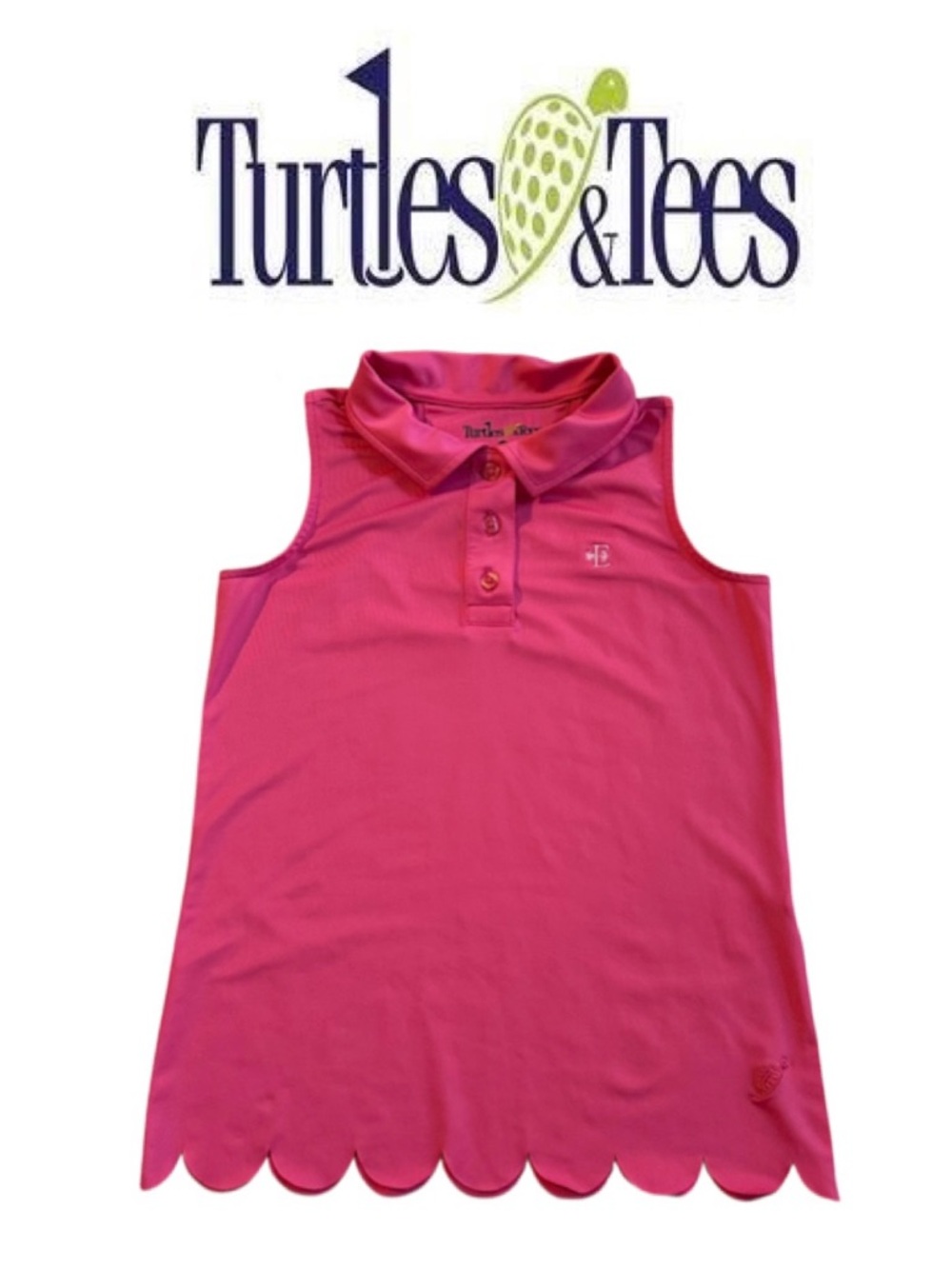TURTLES & TEES Pink Rylee Golf Tennis Sleeveless Polo Shirt Scallop "E" Girl M